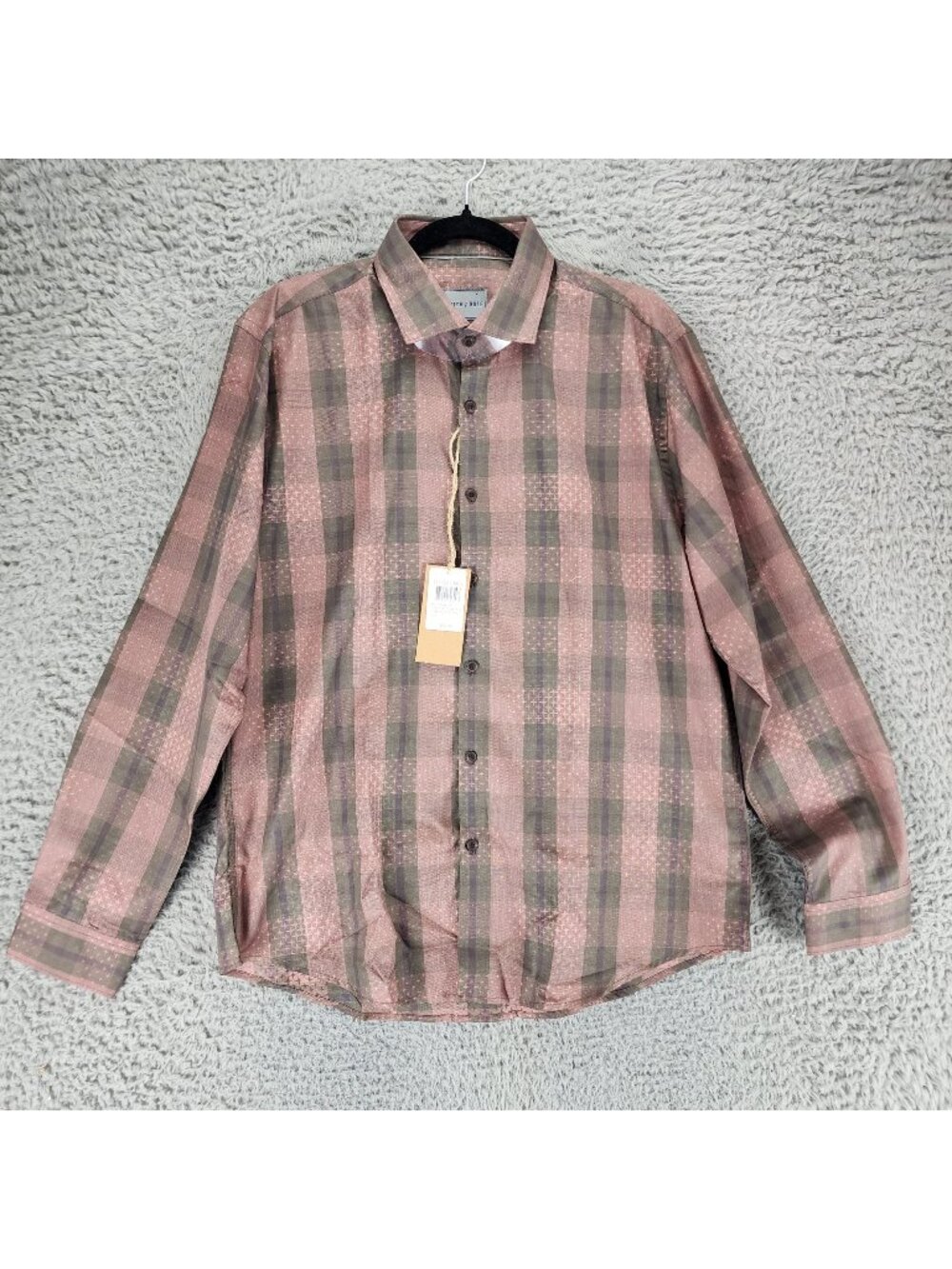 Stitch Note Shirt Mens Large Mauve Pink Plaid Long Sleeve Button Up *NWT*